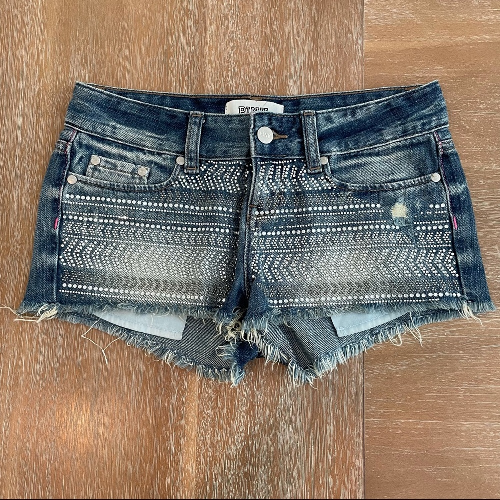Studded Dark Wash Denim Short Shorts - Women